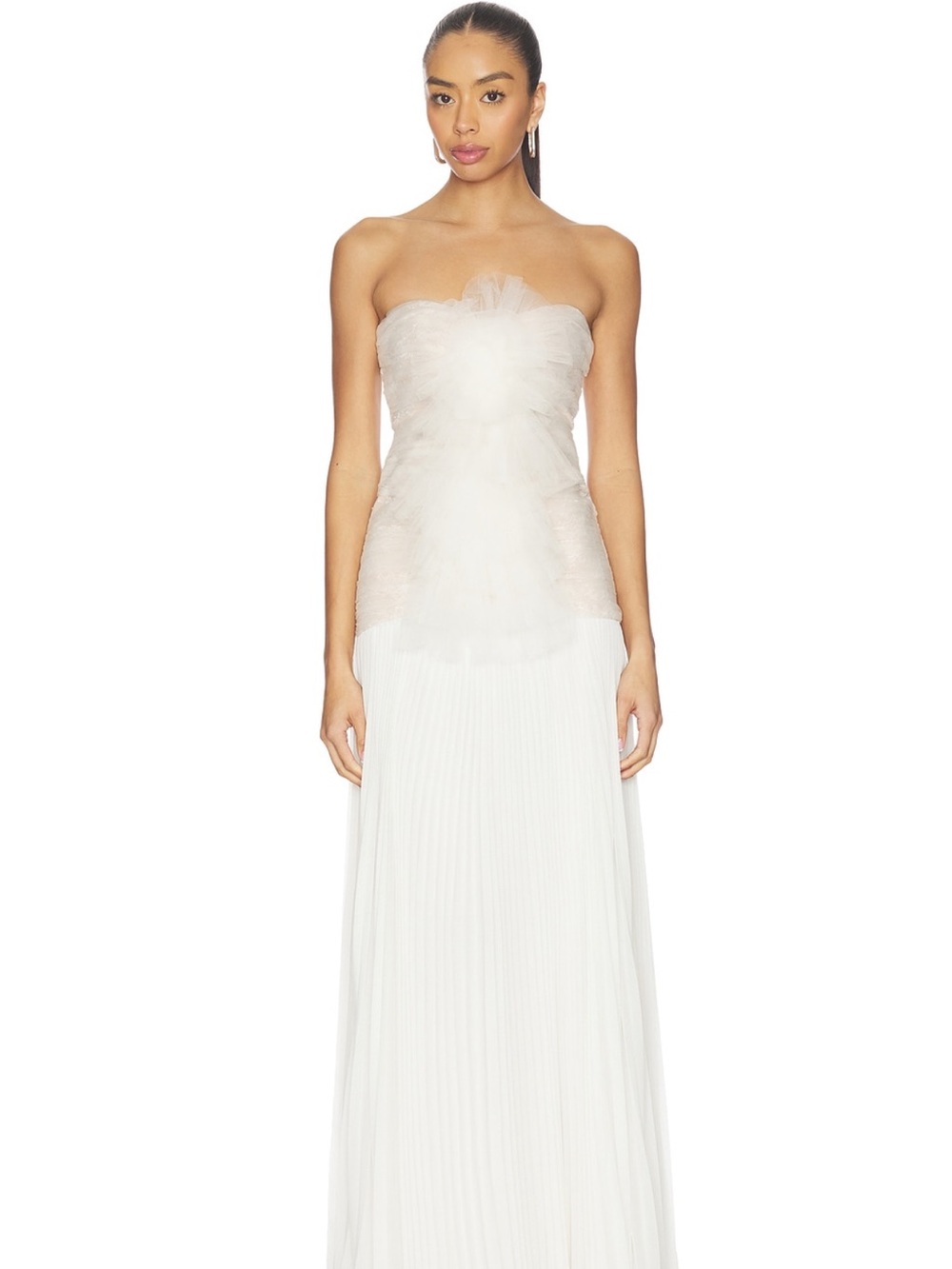 Alexis Seraphina Strapless White Tulle Pleated Maxi Dress
